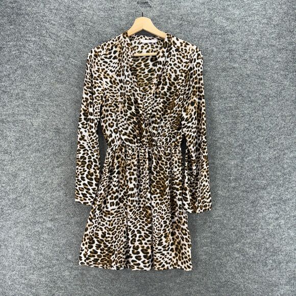 All In Favor Dress Women M Medium White Animal Print Sheath Short V-Neck Casual - Picture 1 of 7